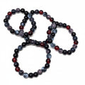 Black Marbled Agate & Dark Red Garnet Bracelet — Handmade Beaded Stretch Bracelet