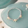Pearl & Turquoise Disc Bracelet with Starfish Charms — Handmade Ocean Beaded Stretch Bracelet