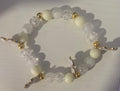 Handmade White Crystal & Flower Charm Stretch Bracelet