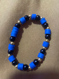 Handmade Blue, Gold & Black Beaded Stretch Bracelet
