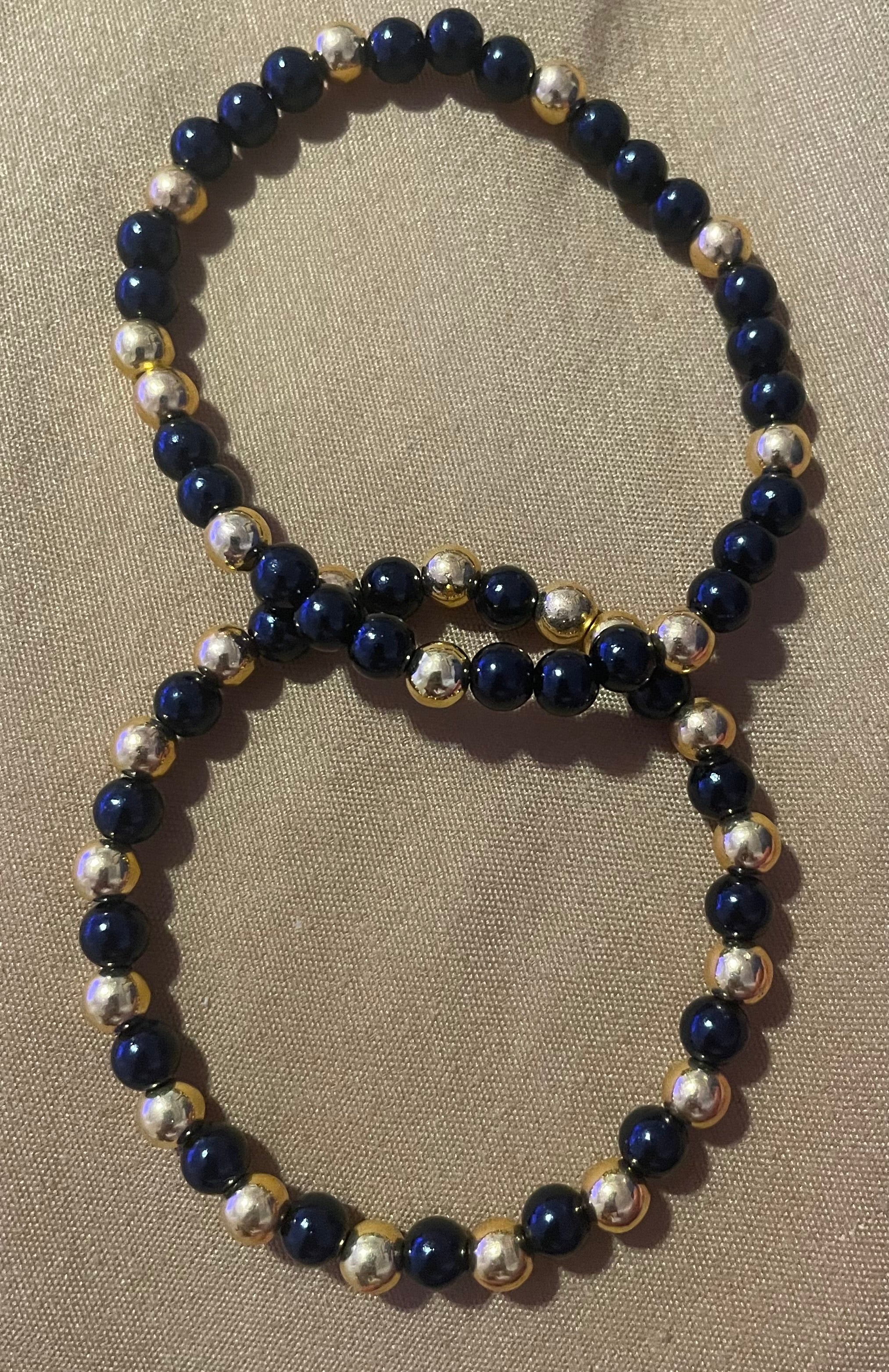 Black & Gold Beaded Bracelet Set