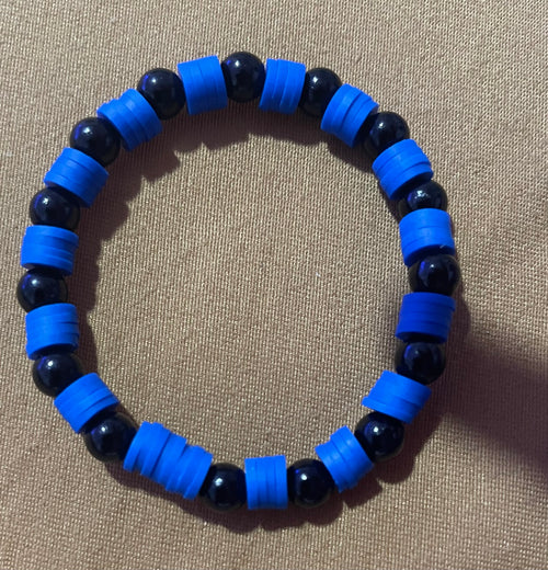 Blue & Black Beaded Stretch Bracelet