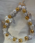 Handmade Pearl, Gold & Crystal Multi-Charm Statement Bracelet