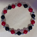 Red Pearl, Black Onyx & Silver Hematite Beaded Bracelet