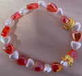 Red & White Heart Bead Bracelet with Gold Crown Charms