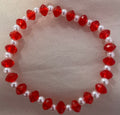 Red Crystal & White Pearl Beaded Stretch Bracelet