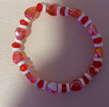 Red AB Crystal Heart & White Heishi Disc Bracelet