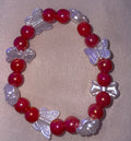 Red Crystal & Iridescent Butterfly Charm Bracelet