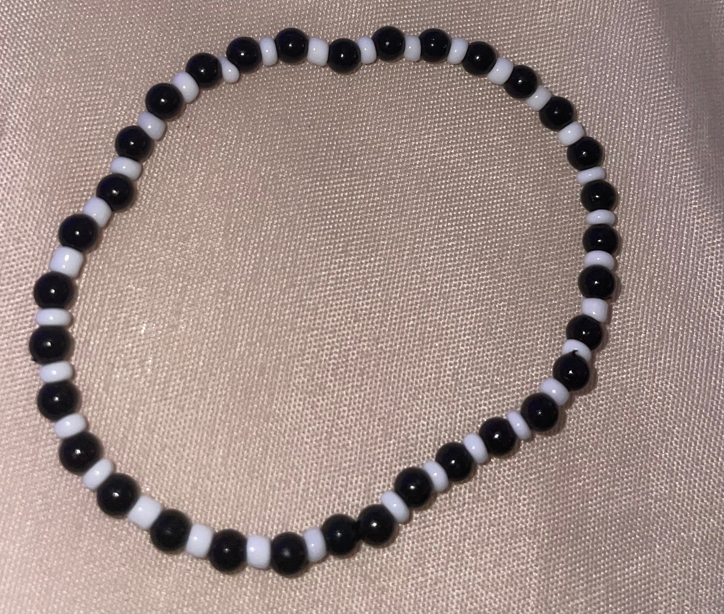 Black Onyx & White Seed Bead Minimalist Stretch Bracelet