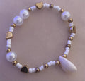 White Pearl, Shell & Gold Heart Charm Bracelet