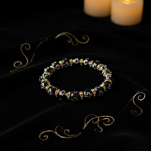 Black Cross & Gold Bracelet - Luxe Spiritual Background