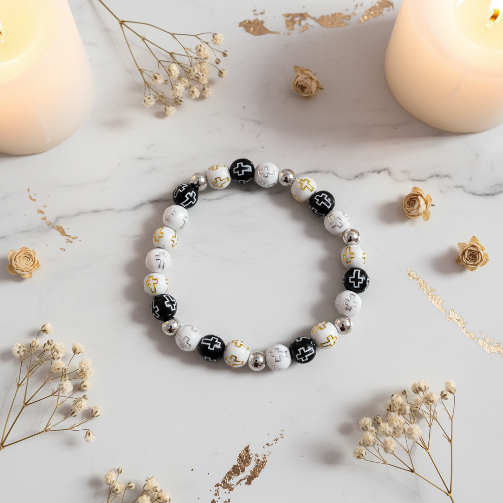 Black & White Cross Bracelet - Spiritual Background