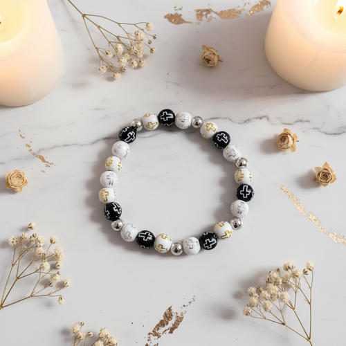 Black & White Cross Bracelet - Spiritual Background
