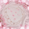 White Pearl & Crystal Waist Bead Strand - Cherry Blossom Background